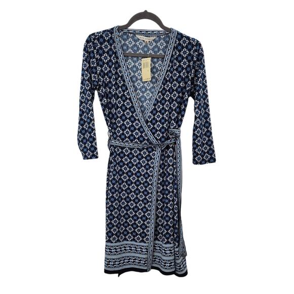 New NWT Max Studio Geometric‎ Wrap Dress Long Sleeve Size Small Navy White - Picture 7 of 10
